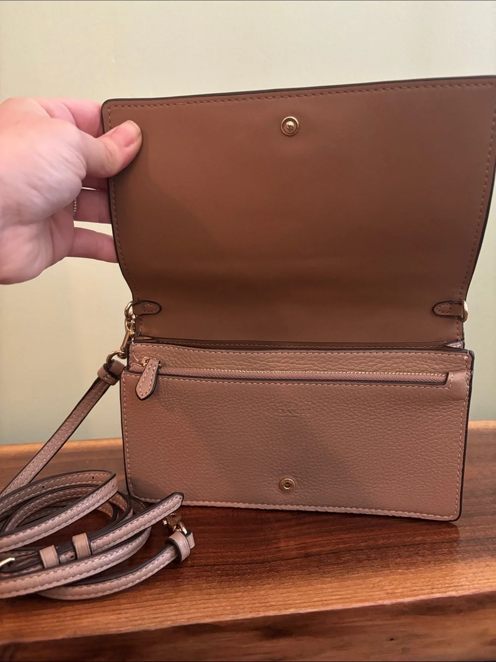 COACH beige Anna crossbody wallet
